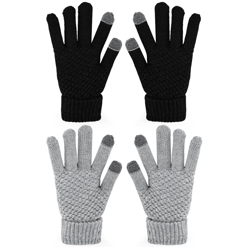 2 Pairs Women's Gloves for Cold Weather, Winter Touch Screen Gloves Women, Warm Fleece Lined Knit Gloves Black, Gray