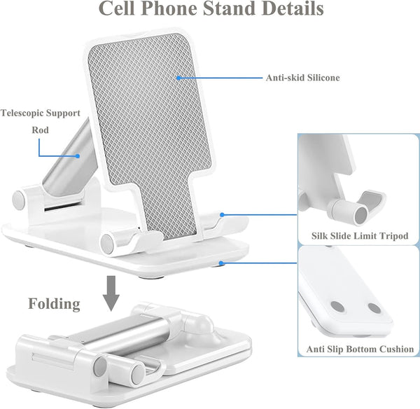 Meetuo 2 Pcs Cell Phone Stand for Desk, Adjustable & Foldable Phone Holder | Adjustable Angle Height, Fully Foldable&Portable, Compatible with