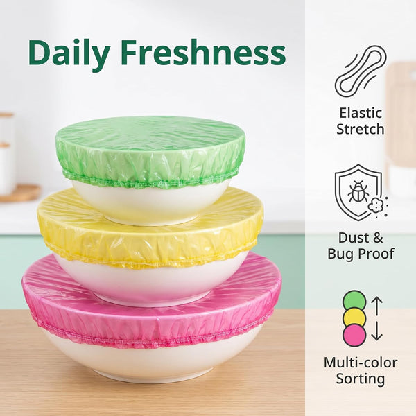 60 Pcs Reusable Elastic Food Bowl Covers 3 Sizes BPA Free for Kitchen