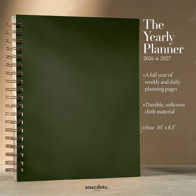 Anecdote 2025 Planner (8.5" X 10") Daily Planner Weekly Monthly Planner - 52 Weeks W/Library Buckram Cover, Brass Spiral