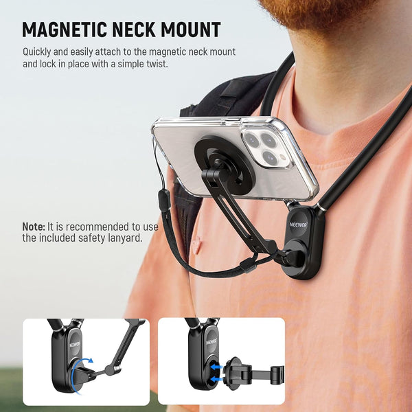 NEEWER Magnetic Neck Holder for Action Camera & Phone, GP16 GP-16(Black)