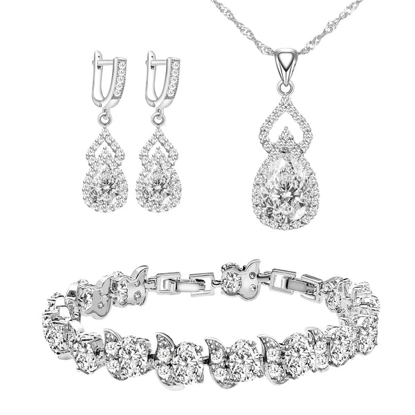 LMXXVJ Women Jewelry Set Platinum Plated Necklace Open Ring Earrings Bracelet Set,Birthday/Anniversary Mother’s Day Jewelry Gifts for