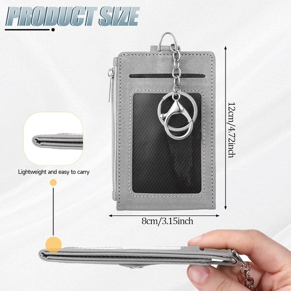 Grevosea Credit Card Holder for Women, Slim Minimalist Wallet ID Card Holder Zipper Front Pocket Wallet with 7 Card Slots and 2 ID Window for Men