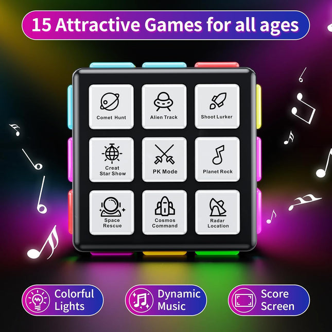 Rechargeable Game Cube - 15-In-1 Fun Brain Memory & Speed Games for Kids - Chris