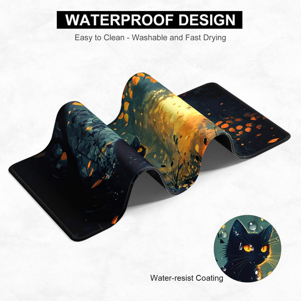 Desk Pad, Large Gaming Mouse Pad, 32" x 16", Dark Cat | XXXL Extended Waterproof Desk Mat, Non-Slip Rubber Base, Stitched Edges, Desktop Decor for
