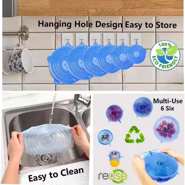 Silicone Lids for Food Storage - 100% Food Grade Silicone Stretch Lids - 6 Different Sizes - Dishwasher/Microwave Safe Flexible Reusable Bowl