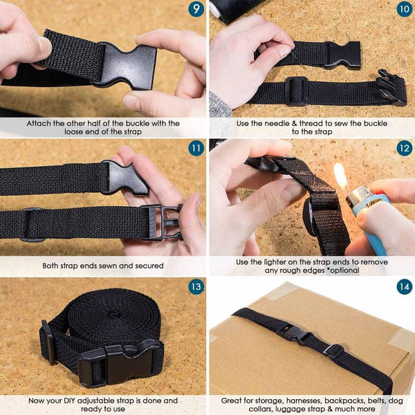 5 Set Each of 1 Inch Flat Side Release Buckles and Tri-Glides with 5 Yards of Nylon Webbing Straps - Ideal for DIY Luggage Straps, Pet Collar,