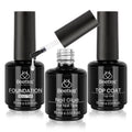 Beetles Top Coat Base Gel & Nail Glue Set-3Pcs No Wipe Top Coat Gel Nail Polish & Base Coat with 9 In 1 Nail Glue Shine Effect Long Lasting Soak