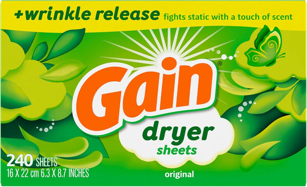 Gain, Laundry Dryer Sheets, Fabric Softener Wrinkle Reducing Anti Static Sheets, Original Scent, 240 Count (Packaging May Vary) Original 240 Count