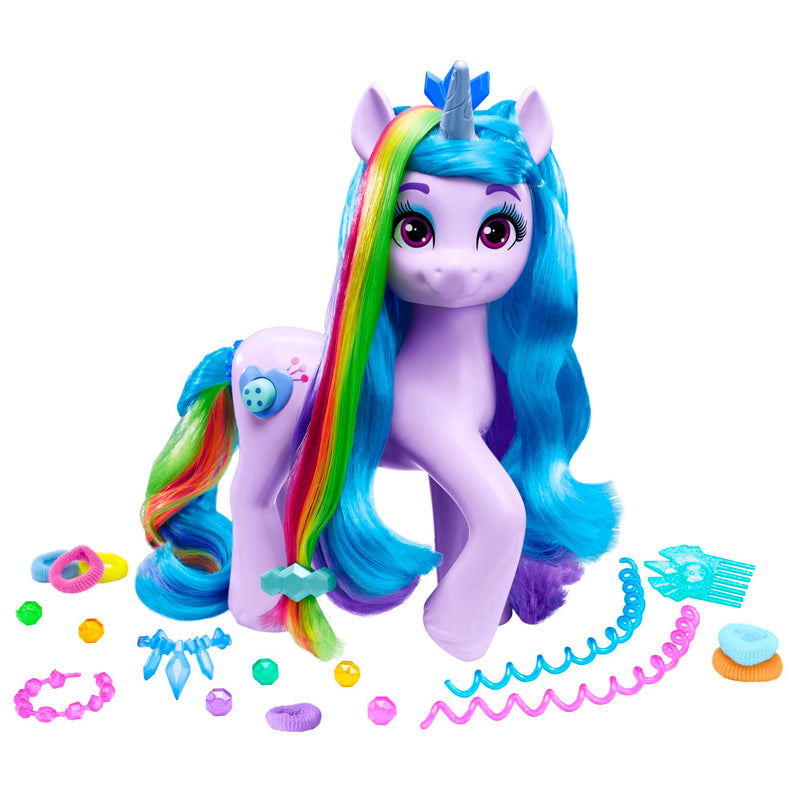 My Little Pony: Tell Your Tale Rainbow Styles Izzy Moonbow, Hair Styling Figure with Sounds, 9.5-Inch Unicorn Toys for Girls and Boys Ages 4+