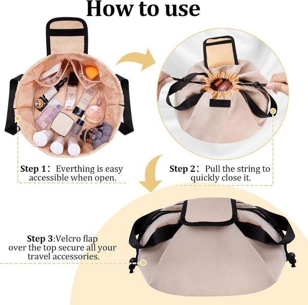 Barrel Drawstring Makeup Bag Large Travel Makeup Bag,Portable Large Capacity Cosmetic Bag Toiletry Organizer for Travel Accessories Make up