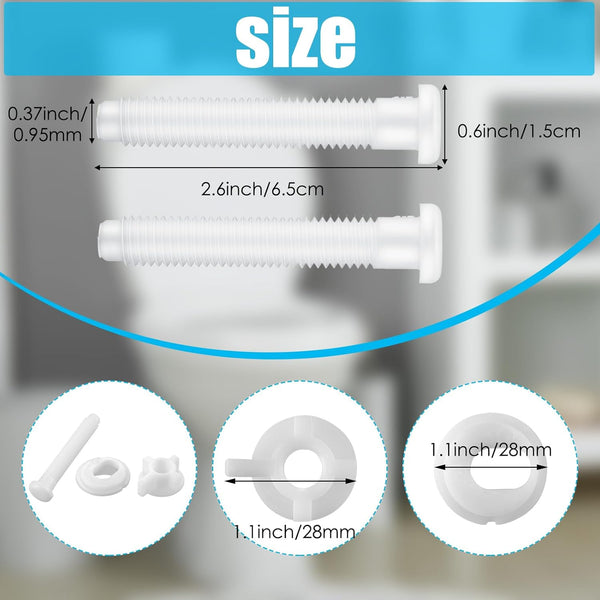 Jetec 2 Pieces Toilet Seat Screws Replacement Kit Plastic Bolts with Plastic Nuts and Washers Parts Kit for Fixing the Top Toilet Seat, White 2 White