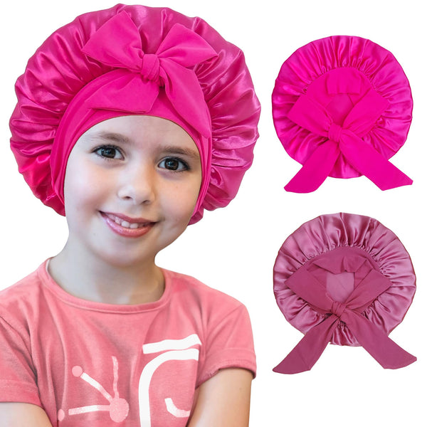 2 PCS Kids Bonnets for Girls, Silk Bonnet for Kids, Satin Bonnet for Sleeping, Baby Toddler Tie Bonnet Sleep Cap Set F