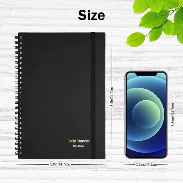 Daily Planner Undated, Asten To Do List Notebook Hourly Schedules Spiral Appointment Planner for Men and Women,PVC Hardcover,Elastic Closure,