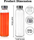 GUANENA 12 Pack Glass Water Bottles, 16oz Clear Glass Bottles with Stainless Steel Lids, Reusable Glass Drink Bottles with Caps for Juicing,