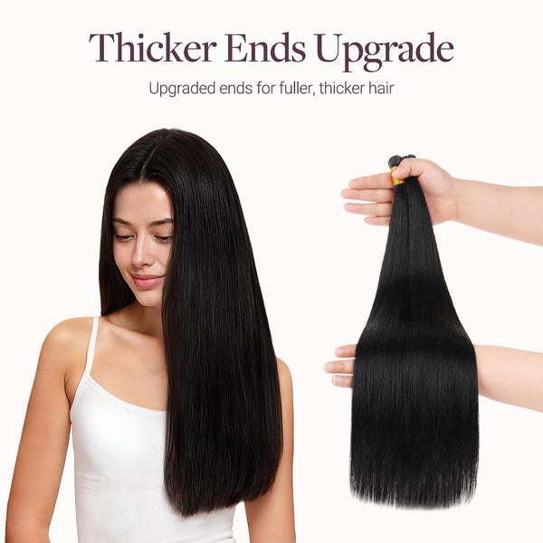 GOO GOO I Tip Hair Extensions Real Human Hair, 14inch 50g 100S, Cold Fusion I Tip Hair Extensions, Invisible Remy Hair Extension, 1 Jet black I-