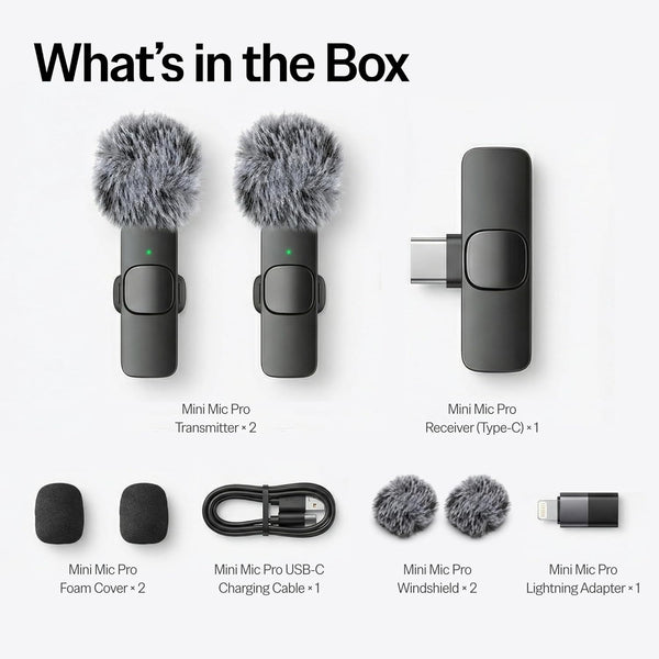 Mini Mic Pro (Latest Model – Microphone for iPhone & Android, Wireless Mini Microphone, Clear Voice, Noise Cancelling, Lavalier Mic for TikTok,
