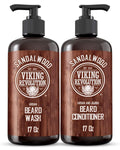 Viking Revolution Beard Wash & Beard Conditioner Set with Argan & Jojoba Oils - Softens and Strengthens - Natural Sandalwood Scent - Beard Shampoo