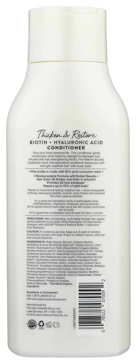 Jason Conditioner, Thicken & Restore Biotin and Hyaluronic Acid, 16 Oz Biotin 16 Fl Oz (Pack of 1)
