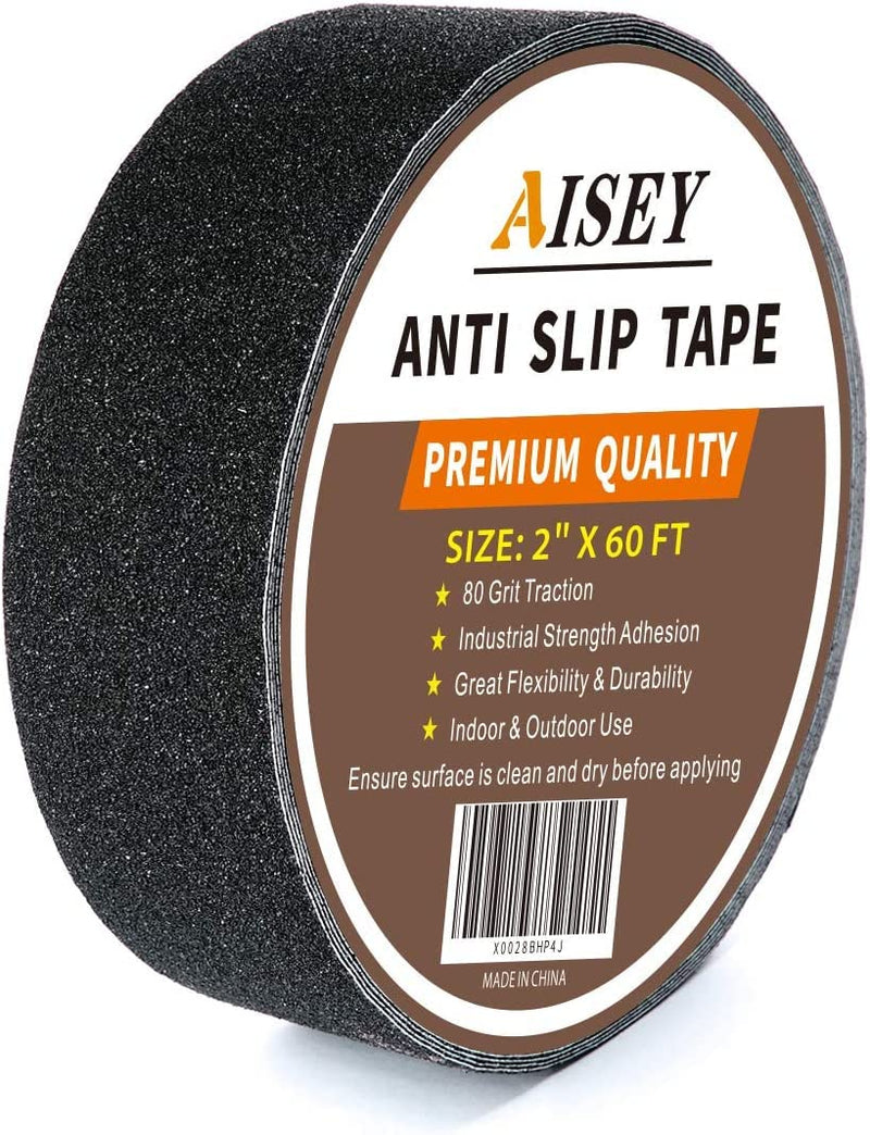 AISEY Anti Slip Traction Tape Outdoor 2 in x 60 Foot, Non Slip Safety Tape for Steps, Grip Tape for Stairs, Tread Tape Use on Walkways, Stairs,