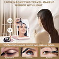 LED Foldable Travel Makeup Mirror - 5X7 Inches 3 Colors Light Modes USB Rechargeable Touch Screen, Portable Tabletop Cosmetic for Travel,