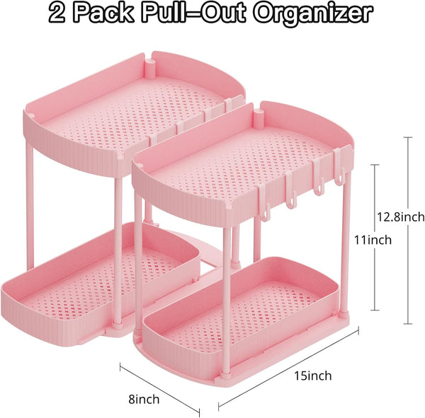 Ukeetap 2 Pack Multi-Purpose Pull-Out Storage Organizers, Under Sink & Cabinet Organizers, 12.8 Inch Pink Pink 12.8 Inch