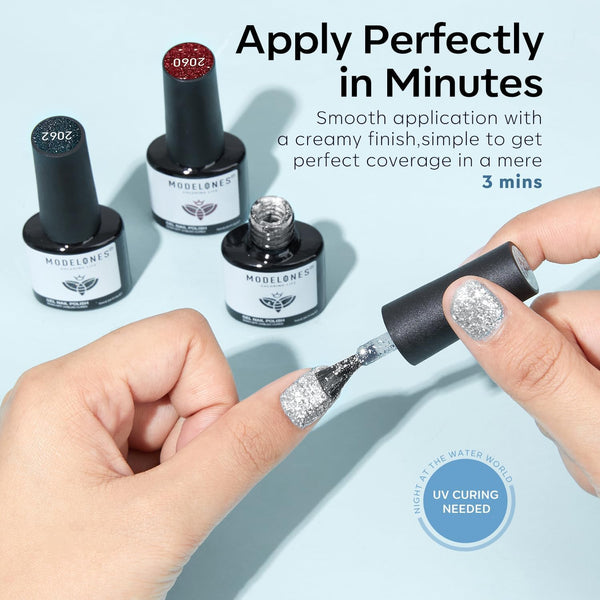 modelones Glitter Gel Nail Polish Set, 6 Colors Fall Winter Shimmer Sparkle B 4-Glitter Gala