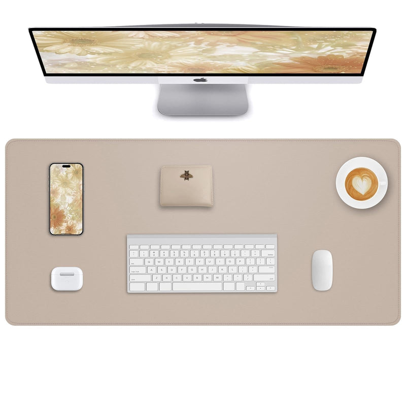 Leather Desk Pad Protector, Beige, 31.5" x 15.7"，Office Desk Mat Beige 31.5" x 15.7"