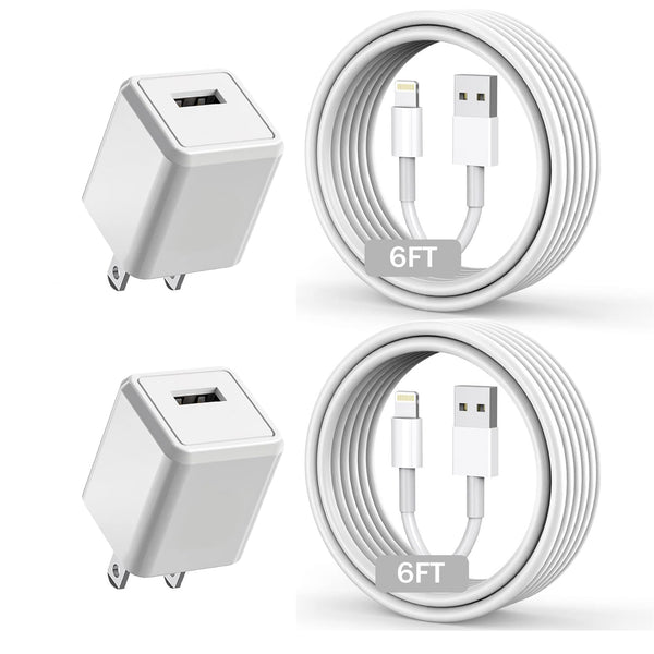iPhone Charger,Long 6FT iPhone Charger 2Pack i Phone Cord 6feet USB to Lightning Cable Quick Fast Charging Data Sync Cord USB Wall Charge Block