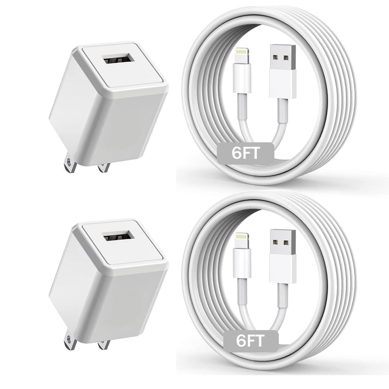 iPhone Charger,Long 6FT iPhone Charger 2Pack i Phone Cord 6feet USB to Lightning Cable Quick Fast Charging Data Sync Cord USB Wall Charge Block