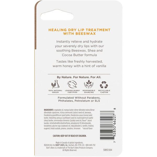 Burt'S Bees Rescue Lip Relief, Honey Vanilla, Hydrating Lip Balm for Dry Cracked Lips, with Responsbily Sourced Beeswax and Shea Butter, 100%
