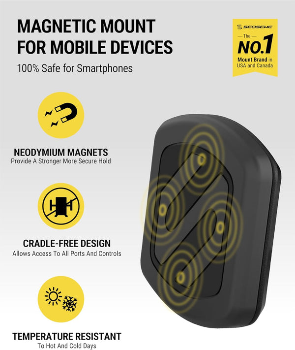 Scosche MXDM Magnetic Phone Holder for Car, Dashboard Cell Phone Holder with Extra Strong Magnet and Thick Metal Plate, Car Mount Cellphone Stand