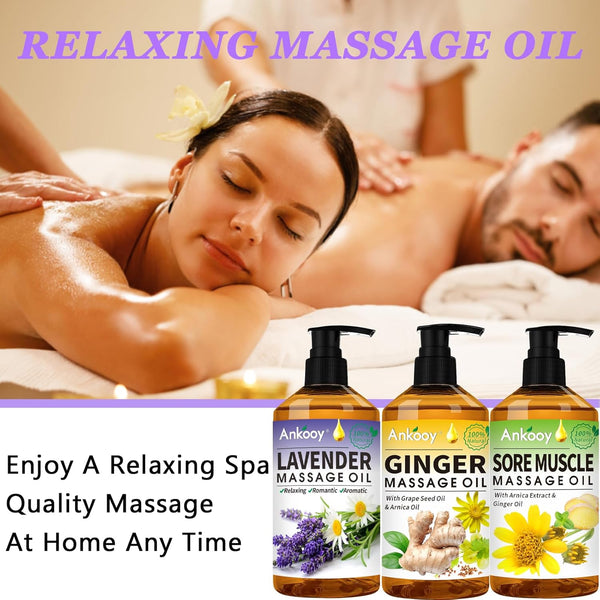 Fathers Day Gift from Wife-3 Pack Massage Oil for Massage Therapy,Sore Muscle Arnica Oil & Lavender Massage Oils for Date Night & Ginger Oil