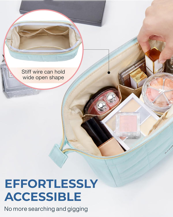 BAGSMART Makeup Bag Travel Toiletry Bag, Puffy Padded Make Up Bags for Women Makeup Organizer Case, Wide-open Pouch Purse Travel Essentials