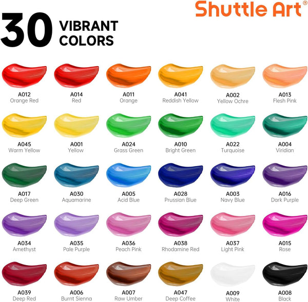 Shuttle Art 54 Pack Acrylic Paint Set, Acrylic Painting Set with 30 Colors Acrylic Paint, Wooden Easel, Painting Canvas, Paint Brushes, Palette,