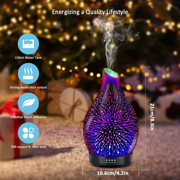 Essential Oil Diffuser 150ML -3D Firework Glass Aromatherapy Diffusers for Essential Oils with 4 Timer Setting Auto Shut-Off Silent Operation 7