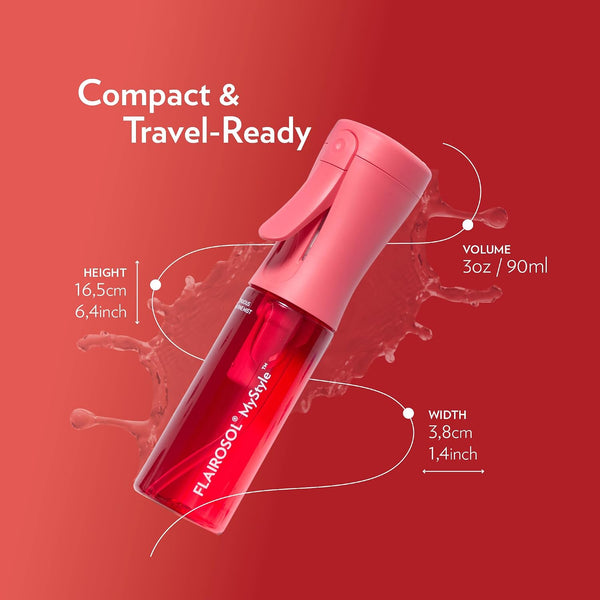 FLAIROSOL MyStyle Travel Continuous Spray Bottle, 3.04oz/90ml, Pink | Ultra fine continuous mist for face, hairstyling, salon, cleaning, beauty,