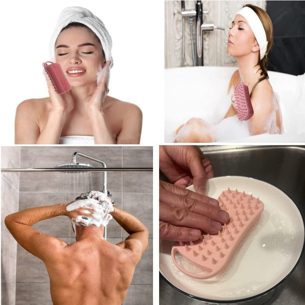 2Pack Dual Sided Silicone Body Scrubber for Exfoliating, Shower and Scalp Massage, 2 in 1 Bath & Shampoo Brush,Soft Exfoliating Body Shower