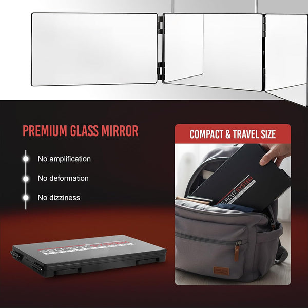 Self-Cut System 3-Way Mirror for Self Hair Cutting - Portable Trifold Mirror with Retractable Hooks, Impact-Resistant Glass, Fold Flat Design,