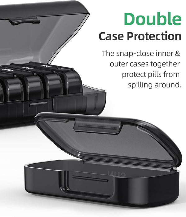 PULIV Pill Organizer with Large Capacity, Dual Protection Pill Box 7 Day, Arthritis Friendly Pill Case Easy to Open, Weekly Medicine Organizer for