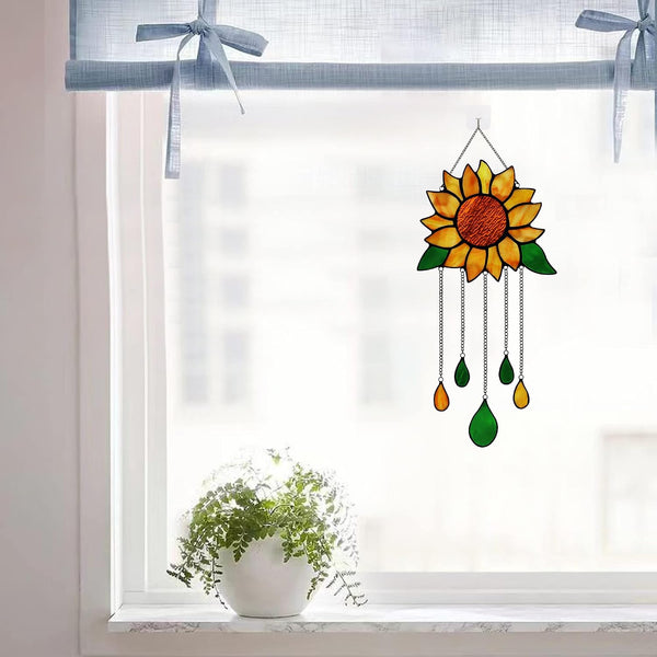 Sunflower Stained Glass Window Hanging,Sunflower Birthday Party Decorations,Outdoor Suncatcher for Patio,Kitchen and Garden Decor,Sunflower Gift