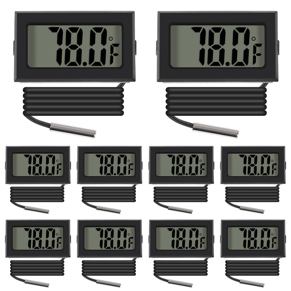 ACEIRMC Black Digital LCD Thermometer Temperature Monitor with External Probe for Fridge Freezer Refrigerator Aquarium -Fahrenheit (10pcs)