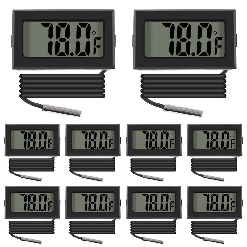 ACEIRMC Black Digital LCD Thermometer Temperature Monitor with External Probe for Fridge Freezer Refrigerator Aquarium -Fahrenheit (10pcs)