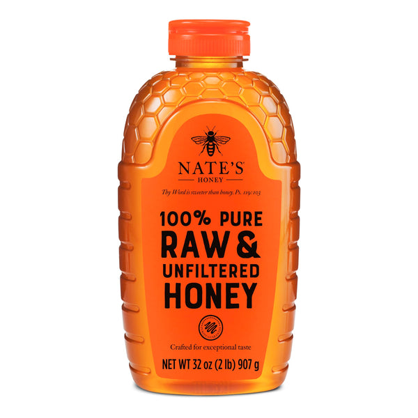 Nate's 100% Pure, Raw & Unfiltered Honey - Award-Winning Taste, 32oz. Squeeze Bottle 32 Ounce (Pack of 1)