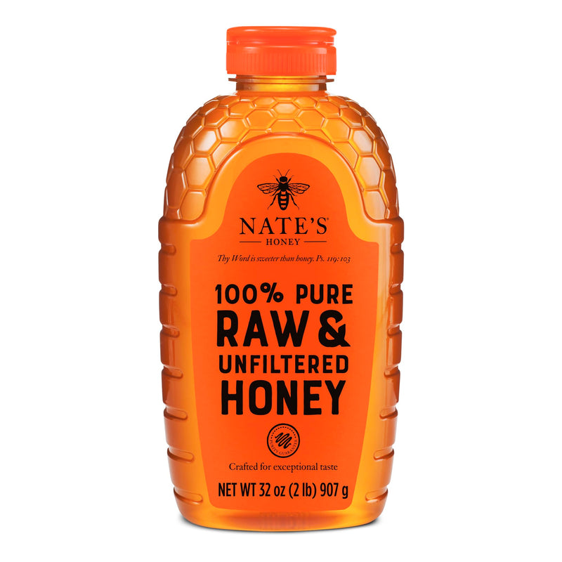 Nate's 100% Pure, Raw & Unfiltered Honey - Award-Winning Taste, 32oz. Squeeze Bottle 32 Ounce (Pack of 1)
