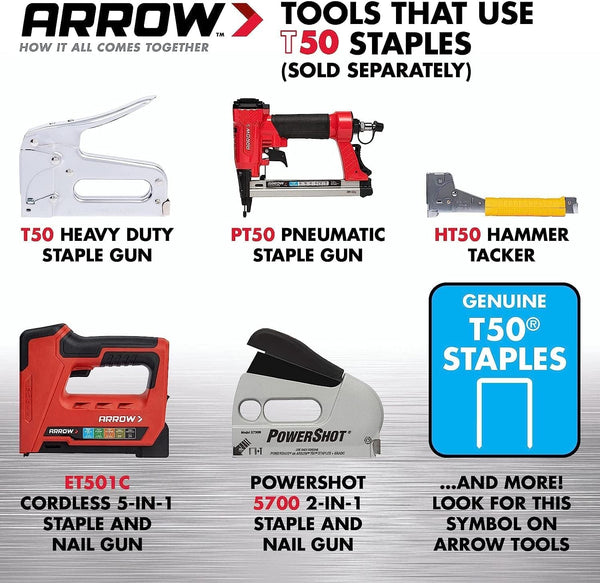 Arrow 508 Heavy Duty T50 1/2-Inch Leg Length, 3/8-Inch Crown, Staples for Upholstery, Construction, Furniture, Crafts, 1250 Count(Pack of 1) |