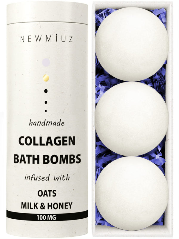 Creamy Collagen Bubble Bath Bombs with Oatmeal Milk Honey Essential Oils Luxurious Bath Gift Dry Skin Nourishment Indulge in A Blissful Bathing