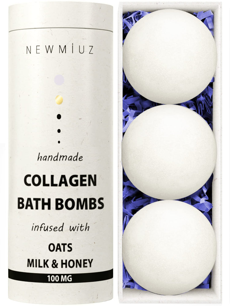 Creamy Collagen Bubble Bath Bombs with Oatmeal Milk Honey Essential Oils Luxurious Bath Gift Dry Skin Nourishment Indulge in A Blissful Bathing