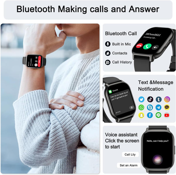 Smart Watch for Men Women Fitness: Make/Answer Call Smart Watches for Men Digital Mens watches Running Waterproof Smartwatch Android Phones iPhone