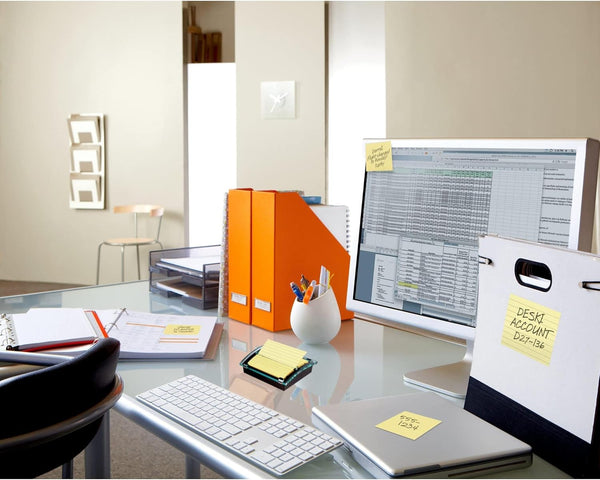 Post-It Pop-Up Notes Dispenser, Organizes Desk & Keeps Notes Nearby, Black Base, Clear Top, Includes 50 Sheets of 3 in X 3 in Canary Yellow Sheets